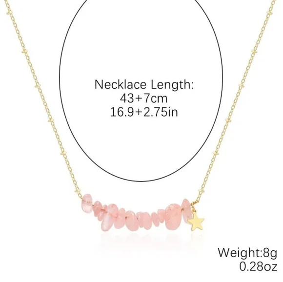 NEW! Beautiful Pink Rose Quartz Chips Gold Necklace - Picture 2 of 3